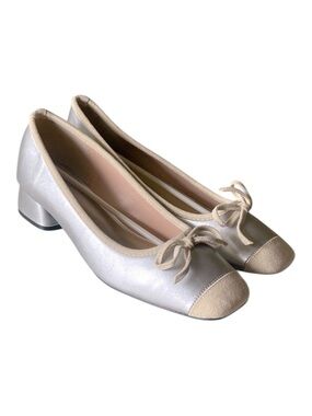 C.PARAVANO Suede Cap Toe Silver Low Block Heel Shoes Size 9.5 (40) NWT